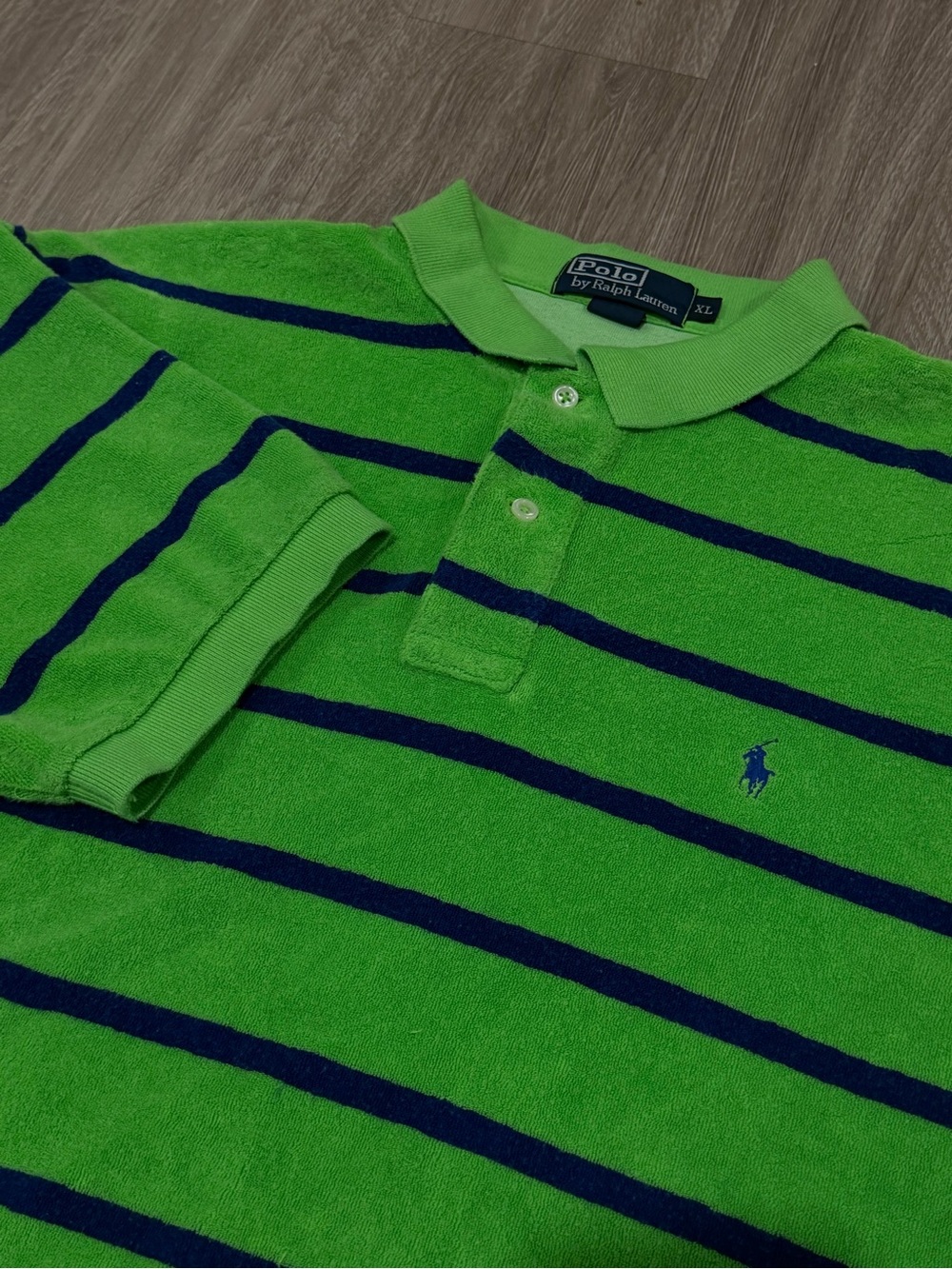 Rare Polo Ralph Lauren Polo Shirt Towel Material Green Striped Sz XL